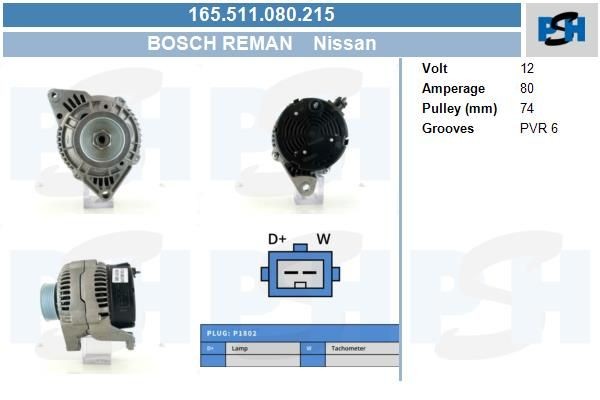 Lichtmaschine Nissan 80A, 0120485015, 0123310009, 0123310016, 165511080