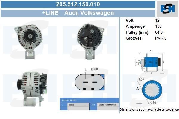 Lichtmaschine Audi A4, A6; Skoda Superb, VW Passat; 150A, 0124615007, 06C903016B, 078903016R, 07890
