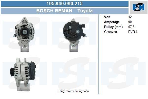 Lichtmaschine Toyota Yaris, 90A, 0124225051, 195940090, 0986080770, DRA0619