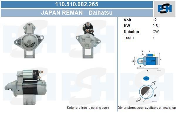 Starter Daihatsu Terios, 0.8 kw J5216027 ,, , , AIS217, 110510082, 2280006500, LRS01543