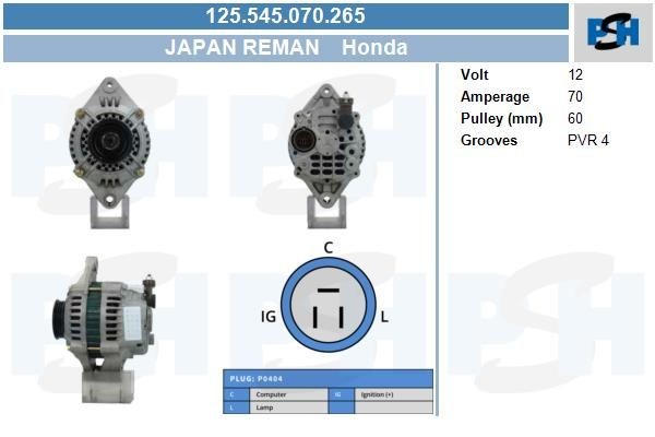 Lichtmaschine Honda 70A, 125545070, 1002117350, 1002119750, 1012110750
