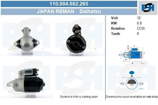 Starter Daihatsu 0.8 kw 0280009500 ,1280004530, 1280004531, 1280004532, AIS204, 110004082, 028000946