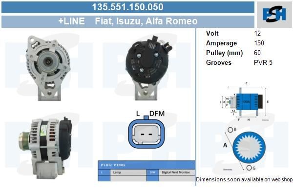 Lichtmaschine Alfa Romeo 159, 159 Sportwagon, Brera, Spider; Fita Croma, 150A, 135551150, 104210278