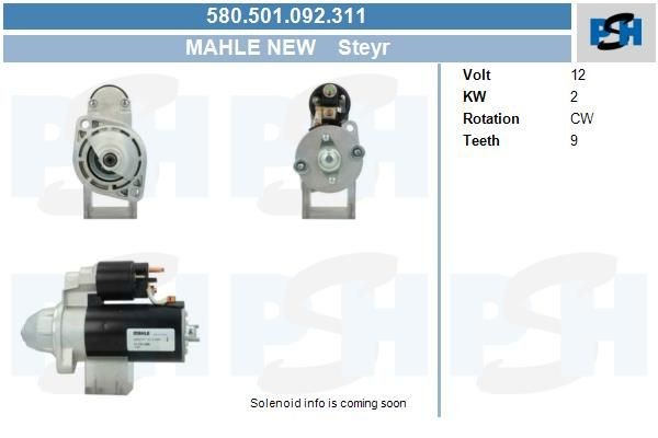 Starter Steyr Marine 2.0 kw ,, , , 580501092, 11131406, AZE2177, IS1125