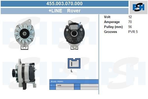 Lichtmaschine Rover 200, 400; 70A, 455003070, 0986043151, DRA3557, LRB00162