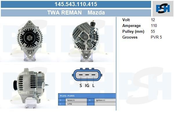 Lichtmaschine Mazda Xedos 9, 110A, 145543110, KL4718300, 1012117070, 1012117071