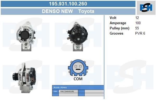 Lichtmaschine Toyota Auris, Corolla; 100A, 195931100, 1042113110, 287552, DAN1098