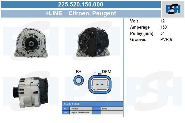 Lichtmaschine Alfa Romeo GT, Lancia Phedra, Zeta; 150A, 0124525034, 225520150, 1042104270, 09860473