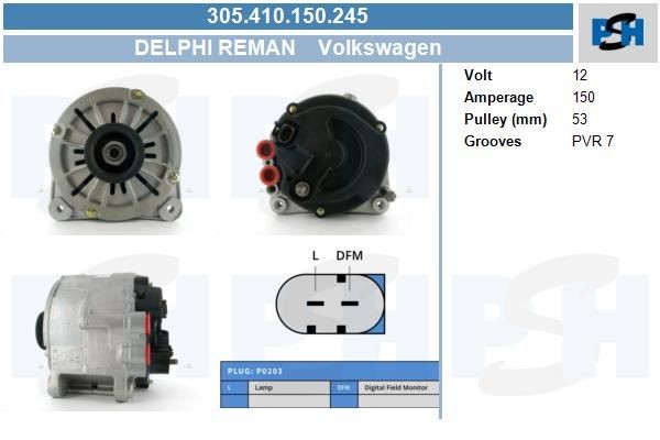 Lichtmaschine Volkswagen Passat, 150A, 07D903021, 305410150, 10480377, 11059