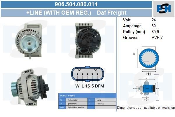 Lichtmaschine DAF XF, CF; 80A, 0124555018, 0124555117, 0124555581, 0124555582