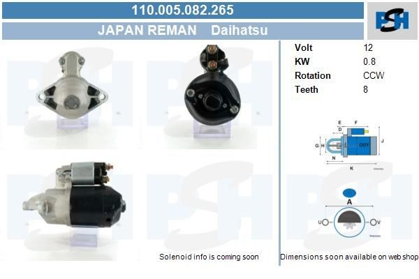 Starter Daihatsu 0.8 kw 0986015781 ,DRS5781, 1433, LRS02029, AIS208, AIS214, 110005082, 0280009500