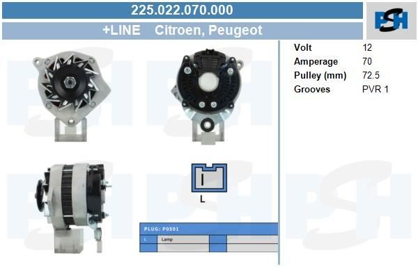 Lichtmaschine Citroën 70A, 225022070, 0986037791, DRA7791, 5221