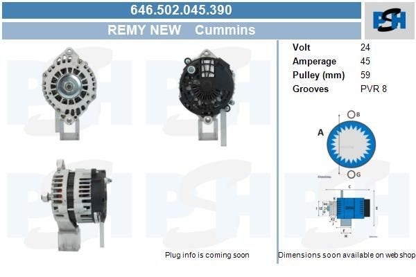 Lichtmaschine Cummins 24V 45A, 646502045, 19020205, 19020209, 8600365