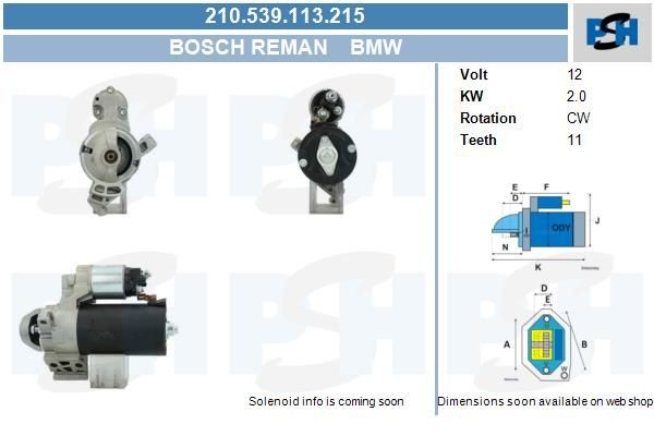 Starter BMW 1, 2, 3, 4, 5, 7, X1, X3; 2.0 kw 12417811601 ,12418511746, 8080321F, CS1466, 0001109069