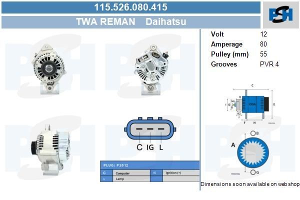 Lichtmaschine Daihatsu Materia, Sirion, Terios; 80A, 115526080, 1042108210, DAN980, DRA0936