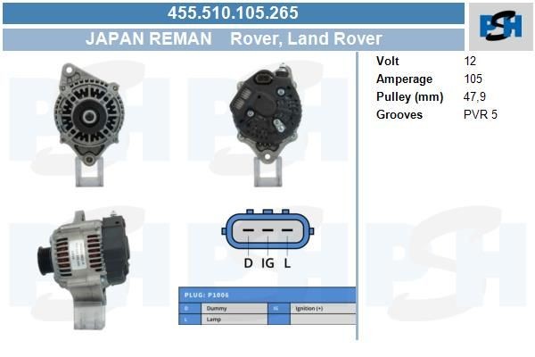 Lichtmaschine Land Rover 105A, 455510105, 1012119931, 9761219993, DAN674