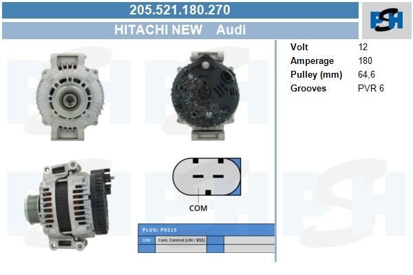 Lichtmaschine Audi A6, 180A, 0121715022, 0121715122, 06E903016G, 06E903016K