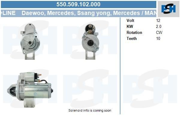 Starter Ssangyong Korando; 2.0 kw 0041519201 ,0041519701, 0051511301, 0071518901, 0001109014, 00011