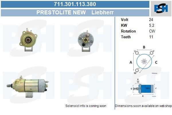 Starter CAV 24V 11 Tands 1327A670 ,6290094, , , 711301113, S1152427, S115A2427, LRT702