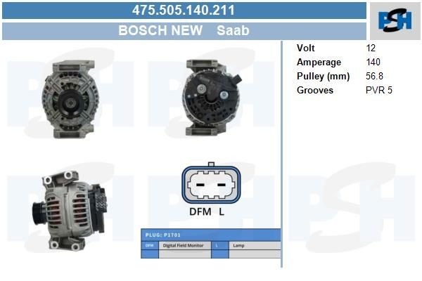 Lichtmaschine Saab 9-3, 140A, 0124525058, 0124525086, 475505140, LRA03092