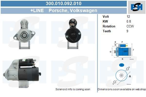 Starter Volkswagen 0.8 kw 0001212012 ,0001212013, 0001212208, 0001212209, 0001212002, 0001212003, 00