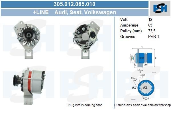 Lichtmaschine Volkswagen 65A, 0120485007, 0120485008, 0120489185, 0120489364