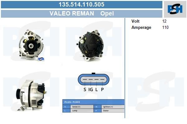Lichtmaschine Opel 110A, 135514110, DRA1425, LRA02370, 284878