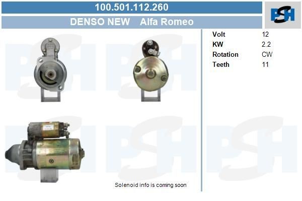 Starter Alfa Romeo 2.2 kw LRS646 ,436027, 943251683, MT71G, 0001218007, 0001218126, 100501112, 09860