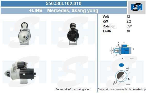 Starter Mercedes C-Klasse, CLK, E-Klasse, M-Klasse, Viano, Vito, Sprinter; 2.2 kw 0031512901 ,00315