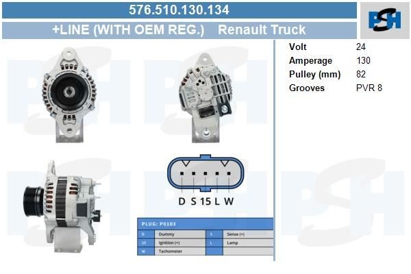 Lichtmaschine Renault Truck Premium, Kerax; 130A, 576510130, DRA1079, 20243, LRA03537