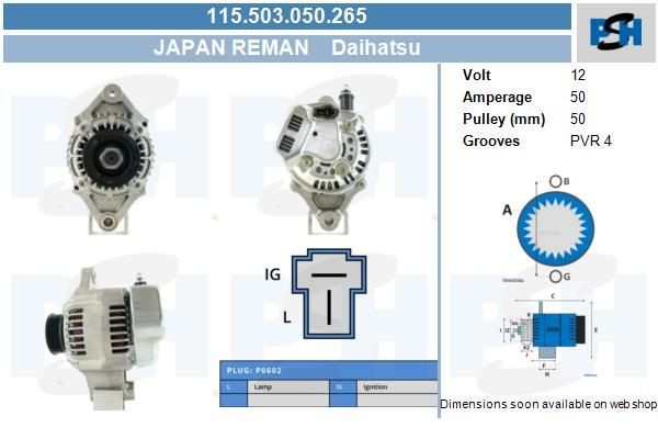 Lichtmaschine Daihatsu 50A, AIA107, 115503050, 1002116040, 100211664