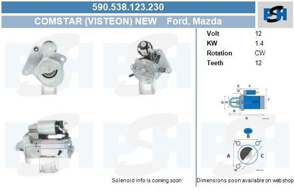Starter Ford B-Max, C-Max, Grand C-Max, Escort, Fiesta, Mondeo, Transit, Tourneo; 1.4 kw DRS3957 ,D