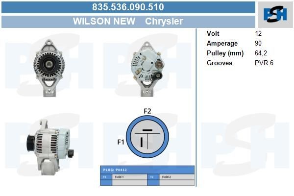 Lichtmaschine Chrysler Voyager, 90A, 835536090, 1210003520, 1210003521, 1210003523