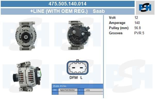 Lichtmaschine Saab 9-3, 140A, 0124525058, 0124525086, 475505140, LRA03092