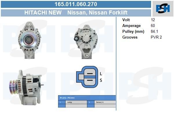 Lichtmaschine Nissan Pick Up, 60A, ADA451, ADA968, 165011060, 0986045681