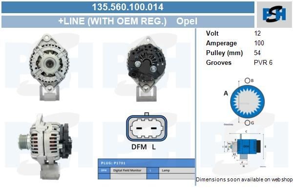 Lichtmaschine Opel Astra, Insignia, Signum, Vectra, Zafira; 100A, 0124325172, 0124325221, 135560100