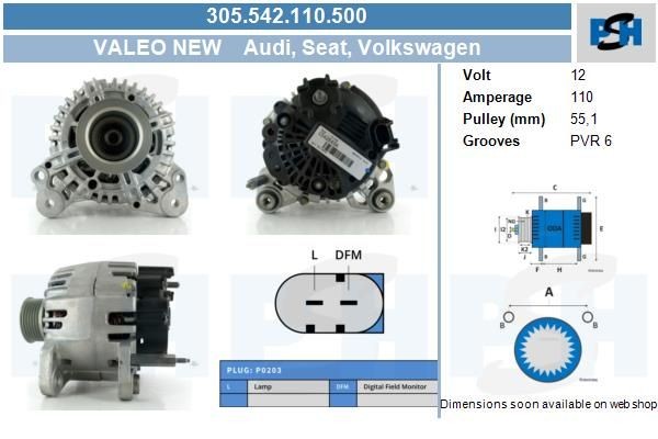 Lichtmaschine Skoda Octavia, 110A, 0124325091, 0124325096, 0124325129, 06F903023B