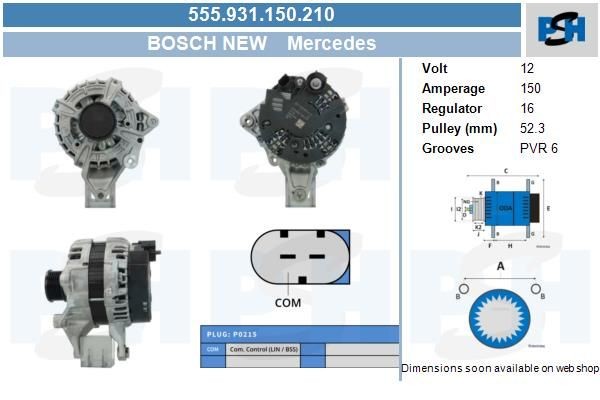 Lichtmaschine Mercedes 150A, 0125711122, 0009060504, A0009060504, 555931150