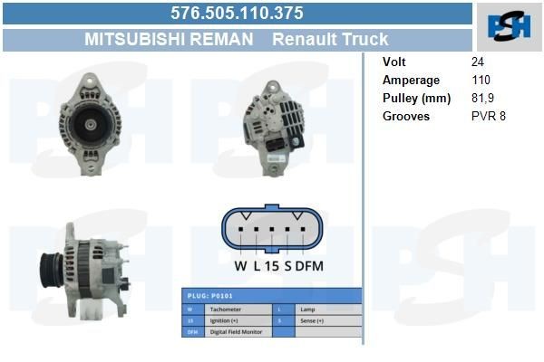 Lichtmaschine Renault Trucks Premium, Kerax; 110A, 576505110, DRA0841, 20348, LRA03448