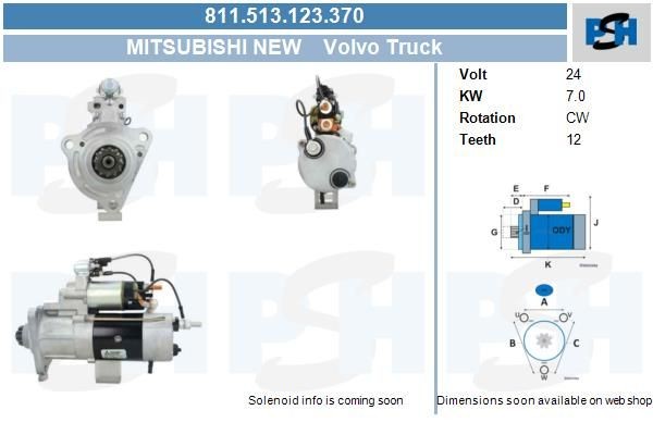 Starter Volvo Truck 7.0 kw 910547 ,CST35642, , , 811513123, DRS0547, M009T83879, M009T83889