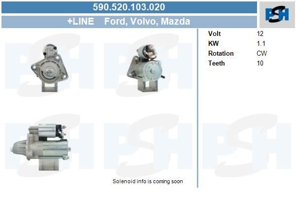 Starter Mazda 121, 2; 1.1 kw 0001113010 ,0001113017, F042200113, 590520103, 0001107043, 0001107087,