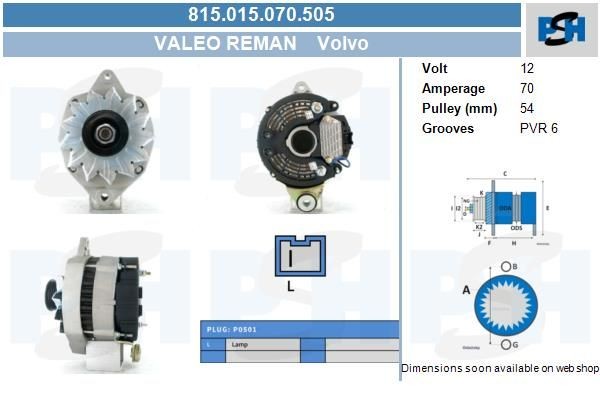 Lichtmaschine Volvo 70A, 0120488142, 0120489490, 815015070, 0986036880