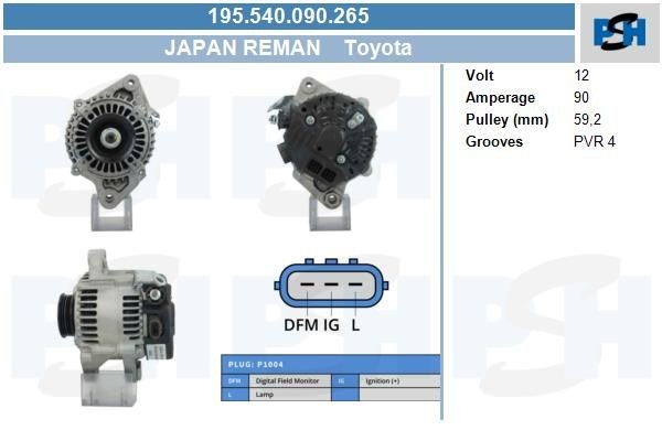 Lichtmaschine Toyota Yaris, Yaris Verso; 90A, ata615, 195540090, 1022111960, 0986045821