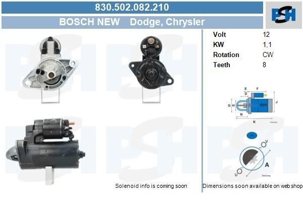 Starter Chrysler/Dodge 1.1 kw KTR1661004164 ,21519BO, 91157021, 120345, 0001107032, 830502082, 17563