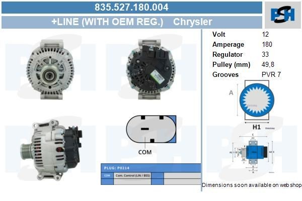 Lichtmaschine Chrysler 300 C, 180A, 835527180, DRA0396, LRA03165, 285777
