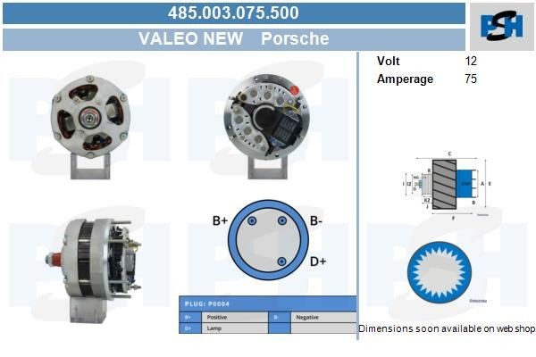 Lichtmaschine Porsche 75A, 485003075, 0986080300, DRA3708, LRA01203