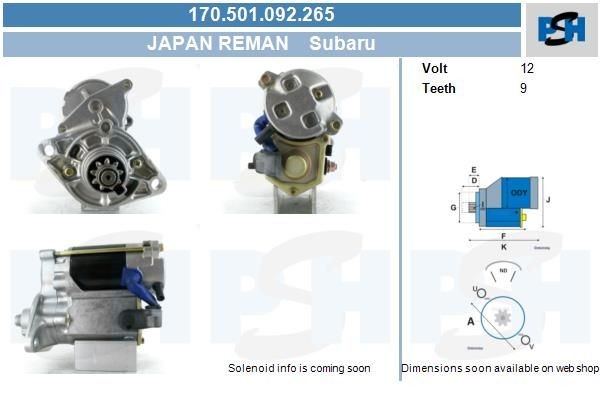 Starter Subaru 12 V 0280007651 ,0280007760, 028000857, 0280008570, ASS194, 170501092, 028000760, 028