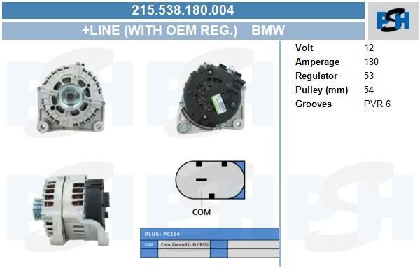 Lichtmaschine BMW 1, 3, 5, X1, X3; 180A, 215538180, 0986082200, DRA0311, 12317802261