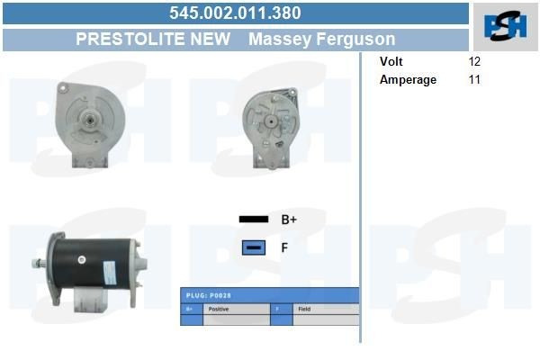 Lichtmaschine Massey Ferguson 11A, 545002011, DRA0071, 15005N, 22733