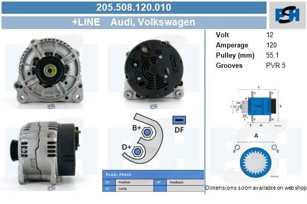 Lichtmaschine Audi A4, A6; VW Passat, 120A, 0123515008, 028903028, 028903028F, 205508120